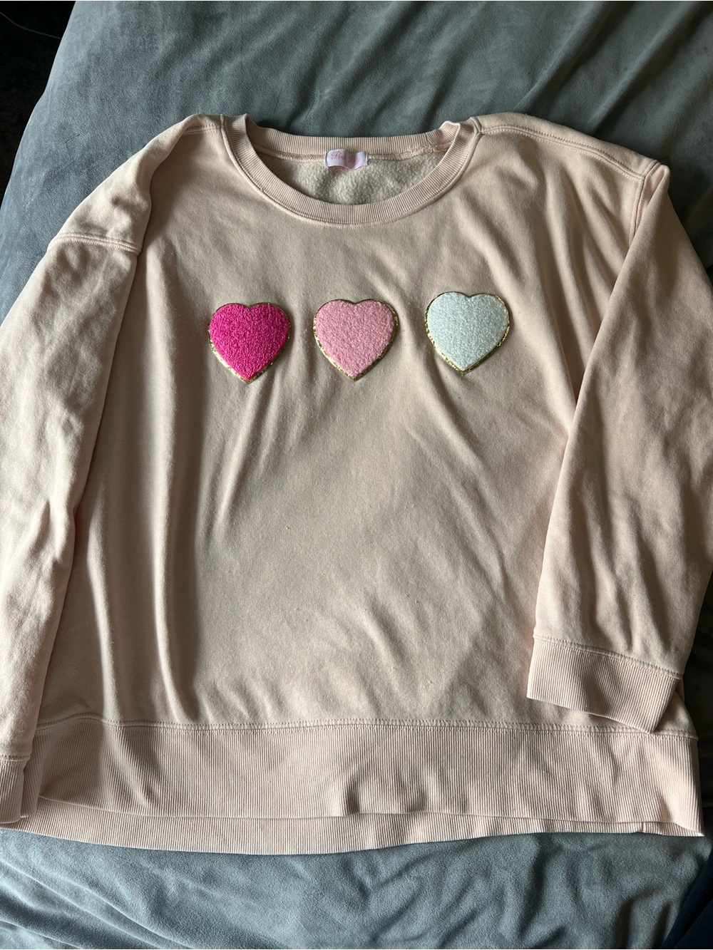 Pink Lily Pale Pink Sweatshirt with Trio Heart Appliqués